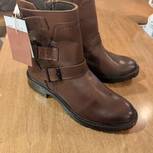 Brown Leather Ankle Boots with Buckle Detail